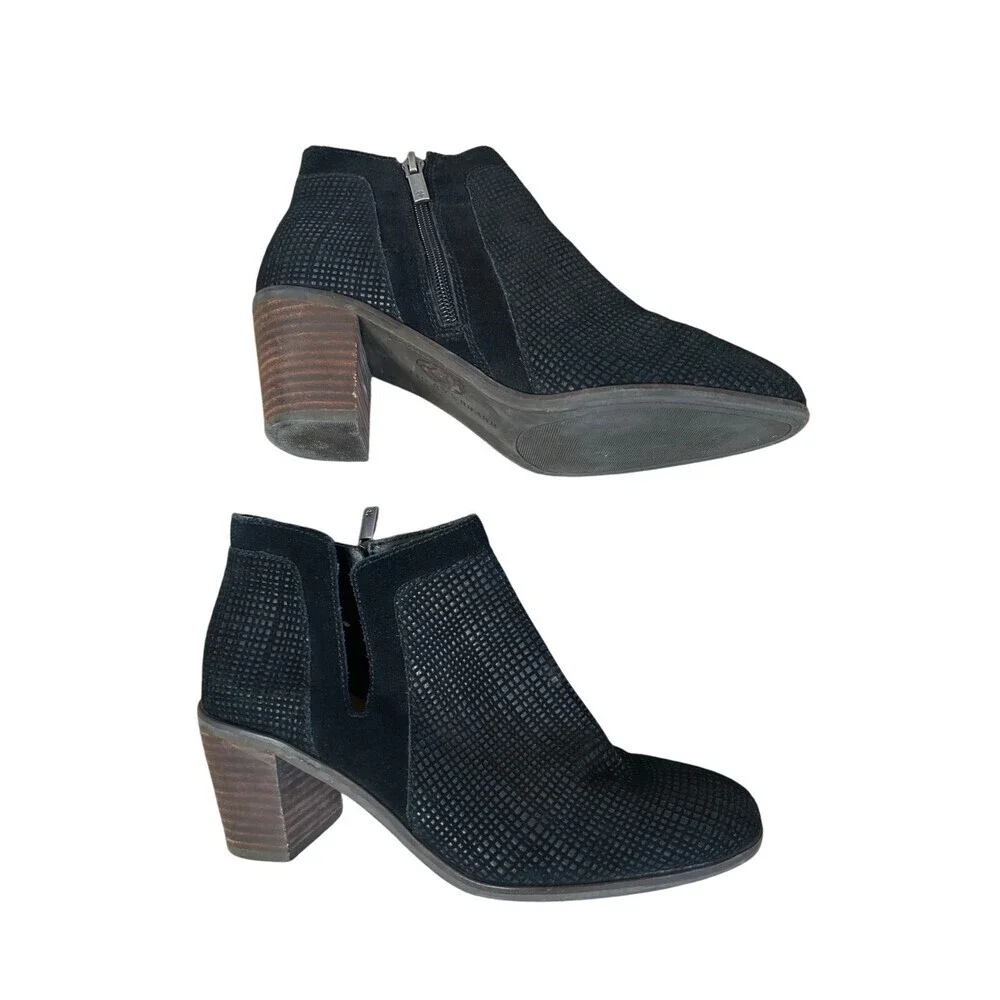 Lucky Brand black suede leather bootie boots block heel western style SZ 8M